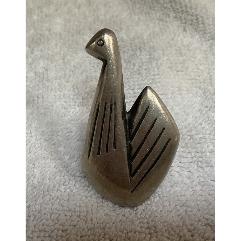 Vintage Swedish Modernist Swan Bird Brooch Pin Pendant Pewter